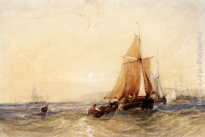 William Callow Fishing Boats Off The Coast At Sunset